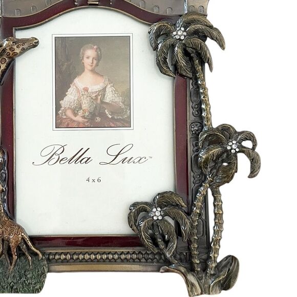 Bella Lux Czech Crystal Enamel Picture Frame Bronze Palm Tree Giraffe and Baby - Picture 3 of 5